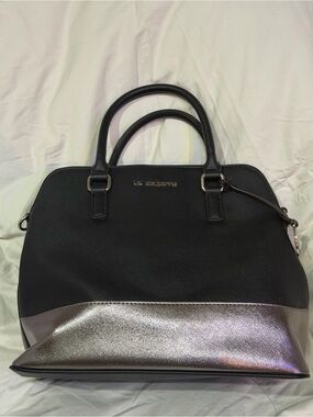 Liz Claiborne Black and Silver Dome Satchel Handbag
